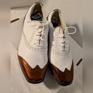 FootJoy Lopro collection women's golf shoes white with brown wing top sz 7m